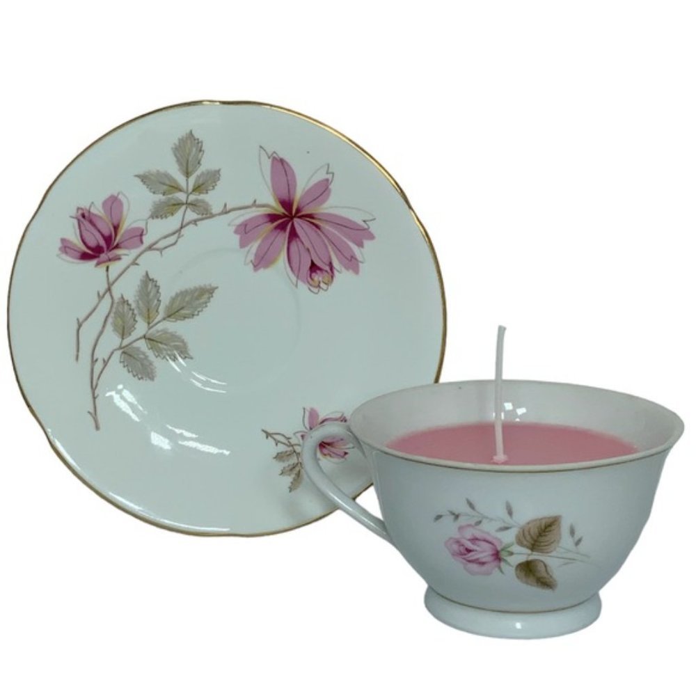 Vintage HandmadeTeacup Candle Saucer Set with Artisan Hand Poured Soy Candle - Picture 7 of 16